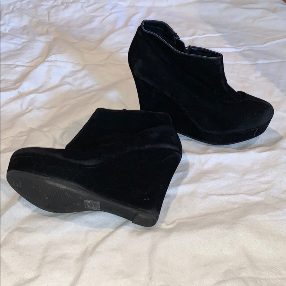 Velvet black platform heels
